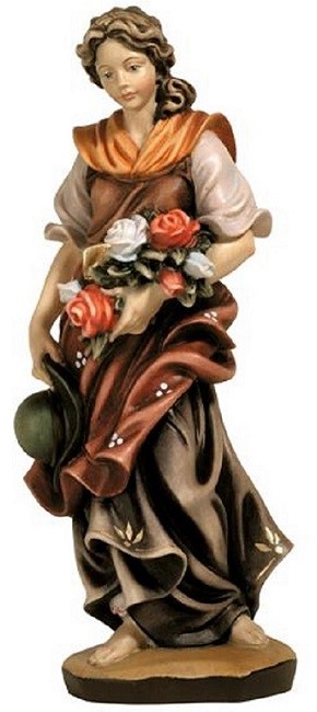 Bild von Blumenmädchen 30cm Holzgeschnitzt handbemalt